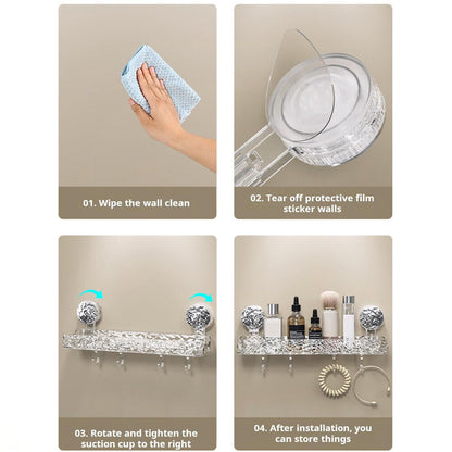 Clear Shower Caddy Suction Cup No-Drilling Removable Bathroom Wall Shelf Basket